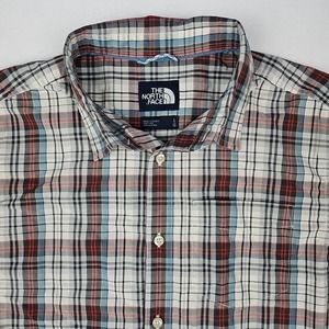 The North Face Mens Button Down Outdoor Shirt Short Sleeve Plaid Pocket Size L